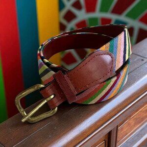 SMATHERS & BRANSON Multicolor Handstitched Striped Belt Size 38